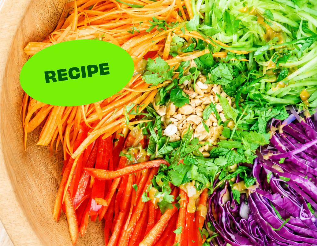 Crunchy Rainbow Vegetable Noodle Salad with Creamy Peanut Dressing
