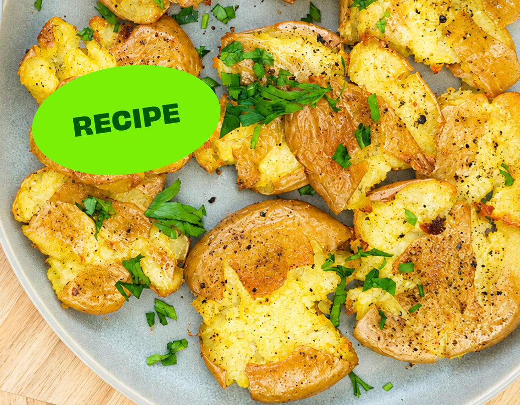 Crispy, Golden Smashed Potatoes with Creamy Green Goddess Dip